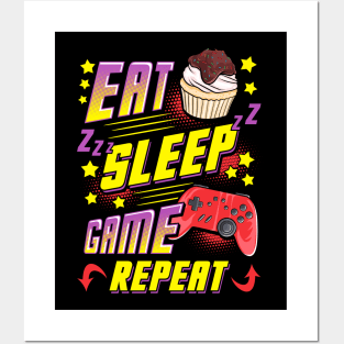 Funny Eat Sleep Game Repeat Gamer Gaming Posters and Art